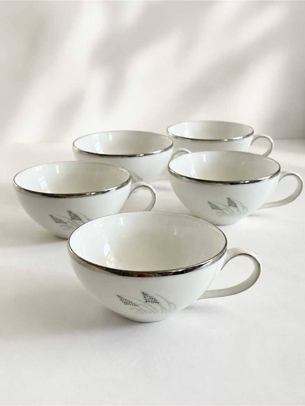 Fukagawa Arita Japan Hand Painted Tea Cup Set of 6 Pattern 706 Silver Rim